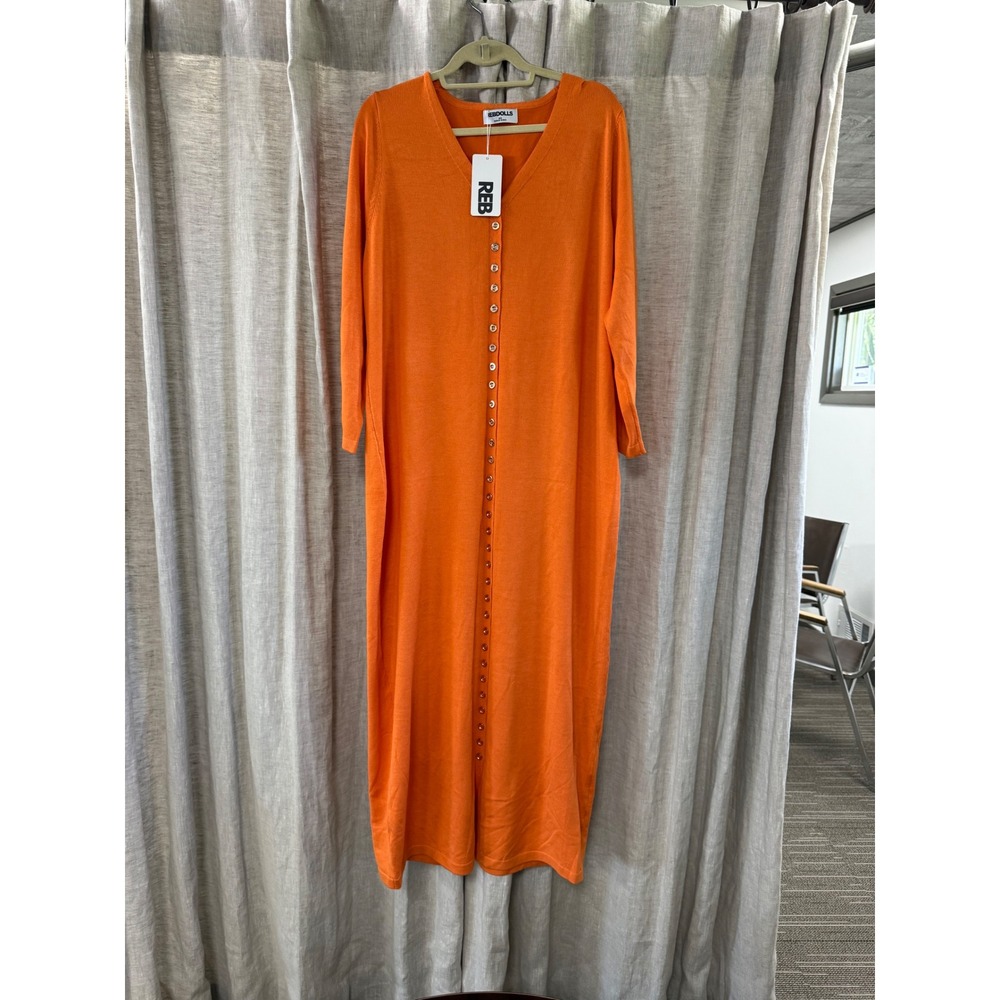 Rebdolls Celine Button Down Sweater Maxi Dress Orange 4X Plus Size Long Sleeve